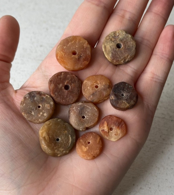 10 PCS Small Ancient Neolithic Stone Disc Beads Carnelian Agate