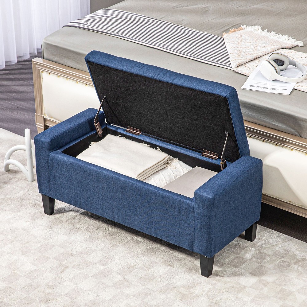 Storage Ottoman, Linen Upholstered Storage Bench with Lift Top
