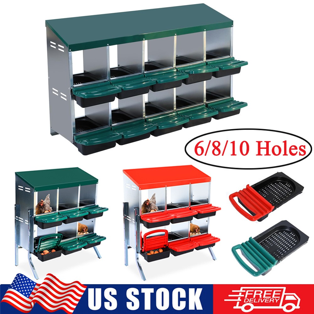 6/8/10 Holes Chicken Nesting Box Egg-Laying Boxes Pull Out Eggs Collection Coop