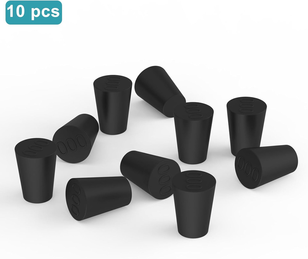 Solid Rubber Stoppers (Black), Tapered Plug for Sealing Test Tubes, Flasks an...