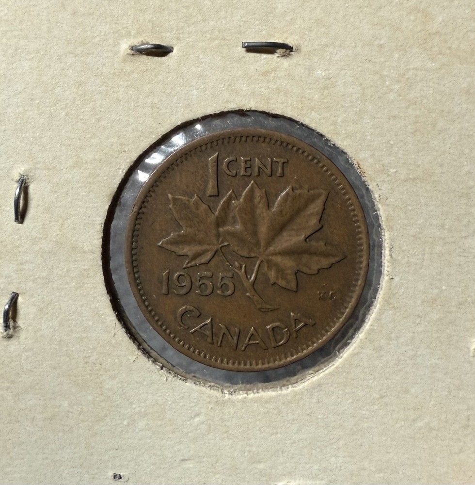 Canada 1955 No Shoulder Fold? 1 Small Cent Coin