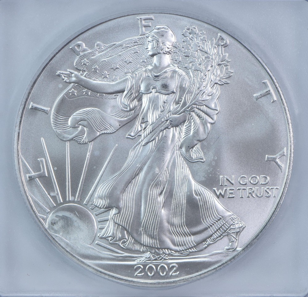 2002 American Silver Eagle Mint Error Struck Thru Authentic ICG