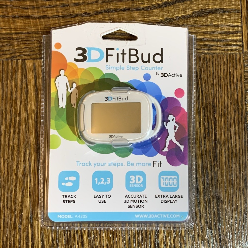 3DFitBud Simple Step Counter Walking 3D Pedometer White - New, Open Box