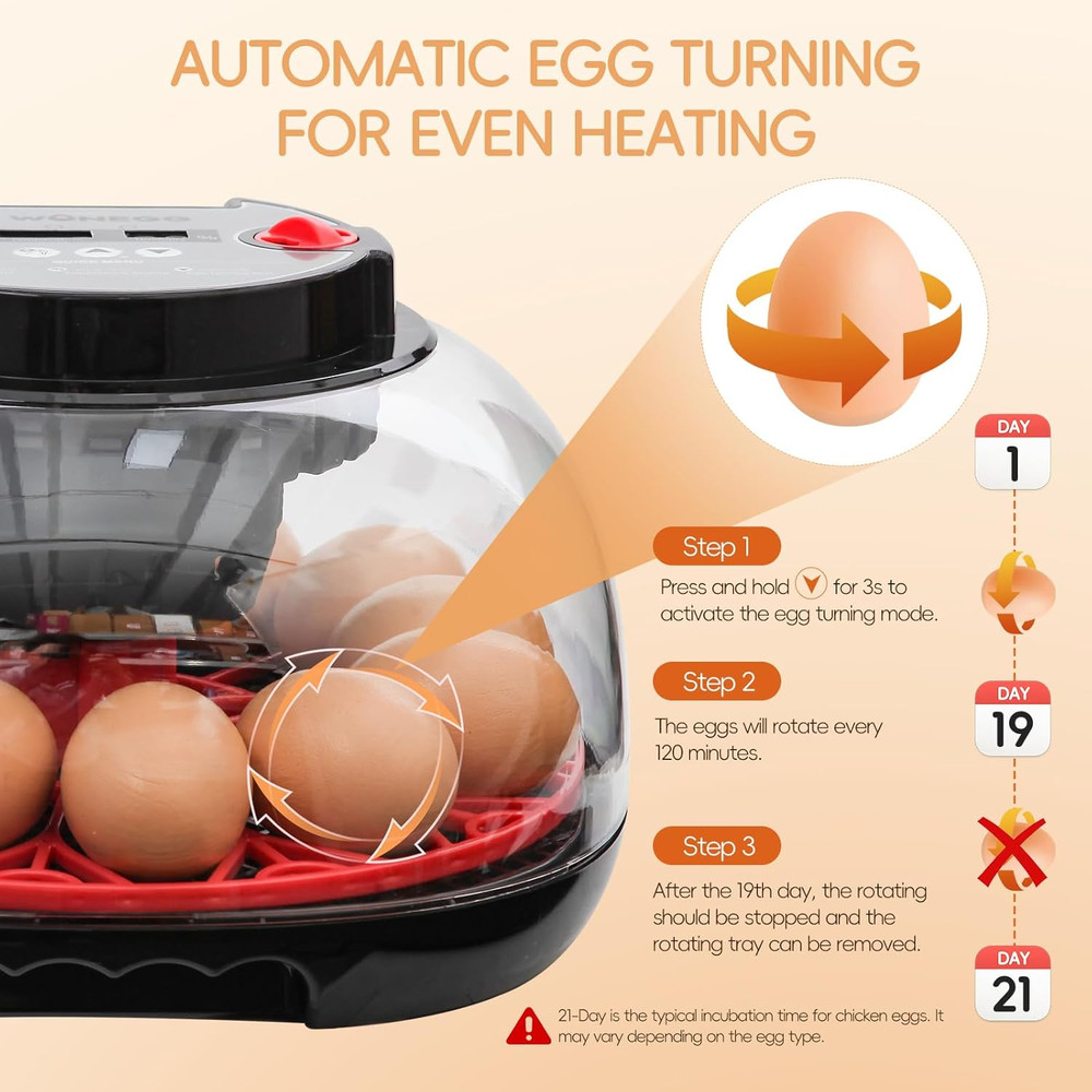 12 Egg Incubator with Automatic Turning, Humidity Control, LED Egg Candler, and