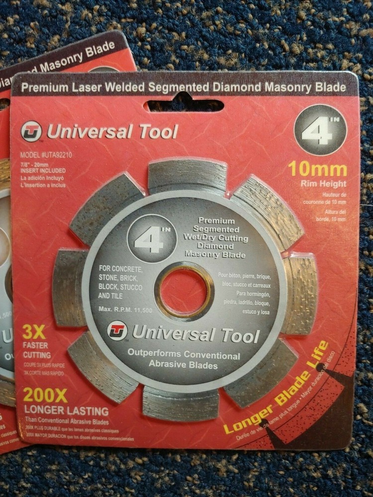 Two New Universal Tool 4" Premium Laser Welded Segmented Diamond Masonry Blades