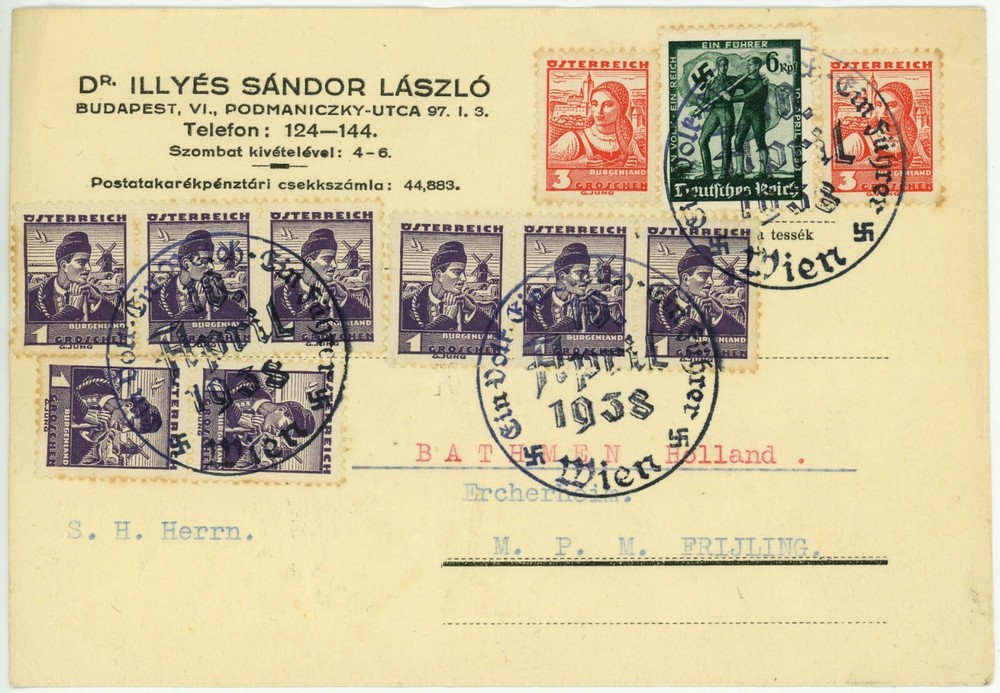 Austrian Plebiscite Mixed Franking Special Postmark VIENNA 1938 Card Germany