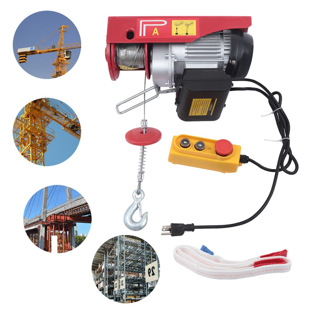 2200LBS Electric Hoist Winch Engine Crane with Wired Remote 110V