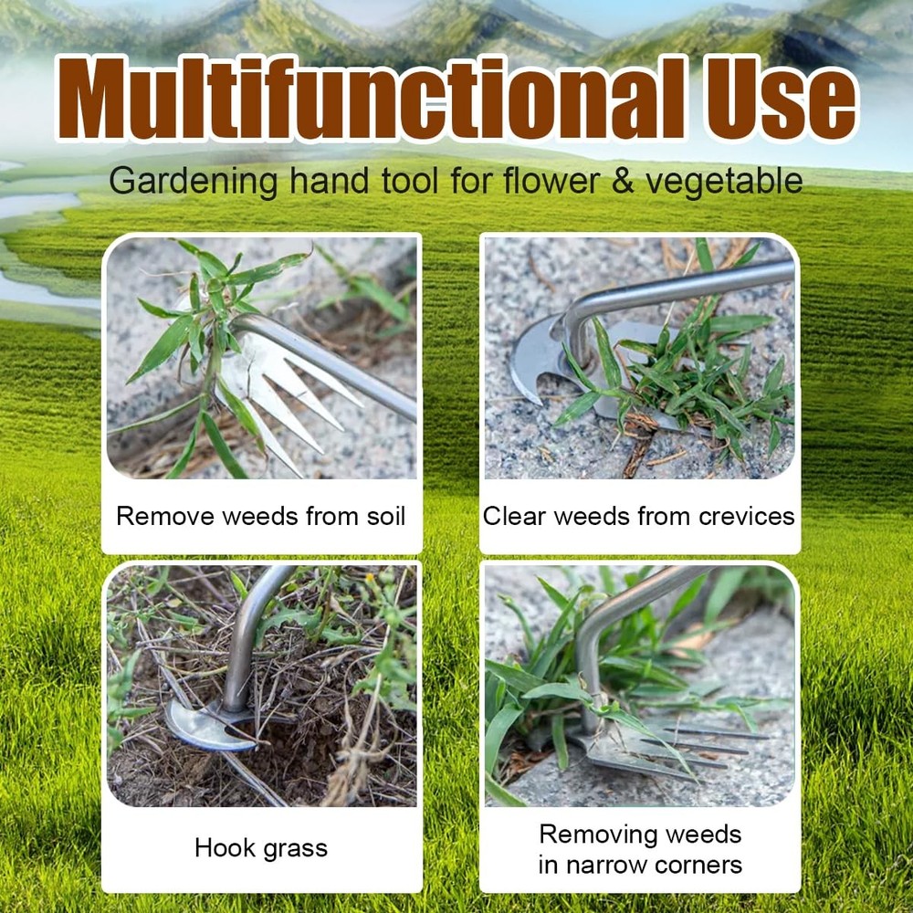Weeder - Manual Weed Puller Tool, Uprooting Weeding Remover Tool, 4-Claw Stee...
