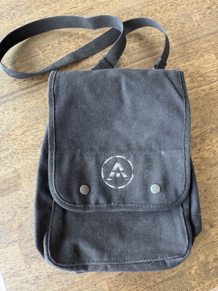 AVEDA Black Canvas Military Style Shoulder Bag Flap Closure