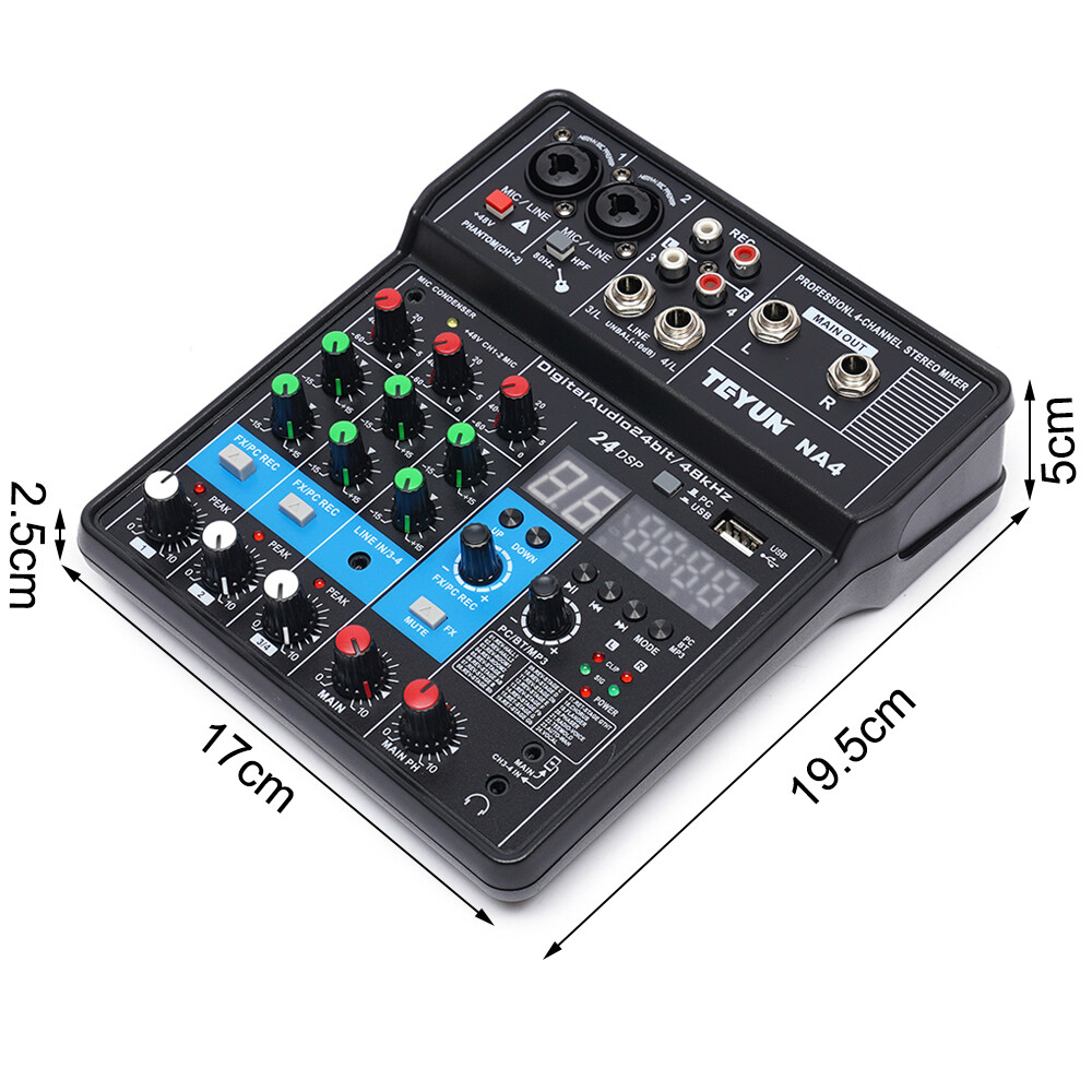 4-Channel Professional Audio Mixer with Bluetooth, USB & DSP Effects
