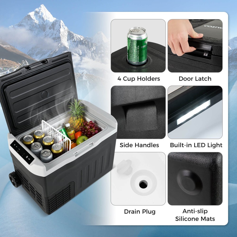 12 Volt Car Refrigerator w/ -4℉~68℉ Adjustable Range Divider for Camping