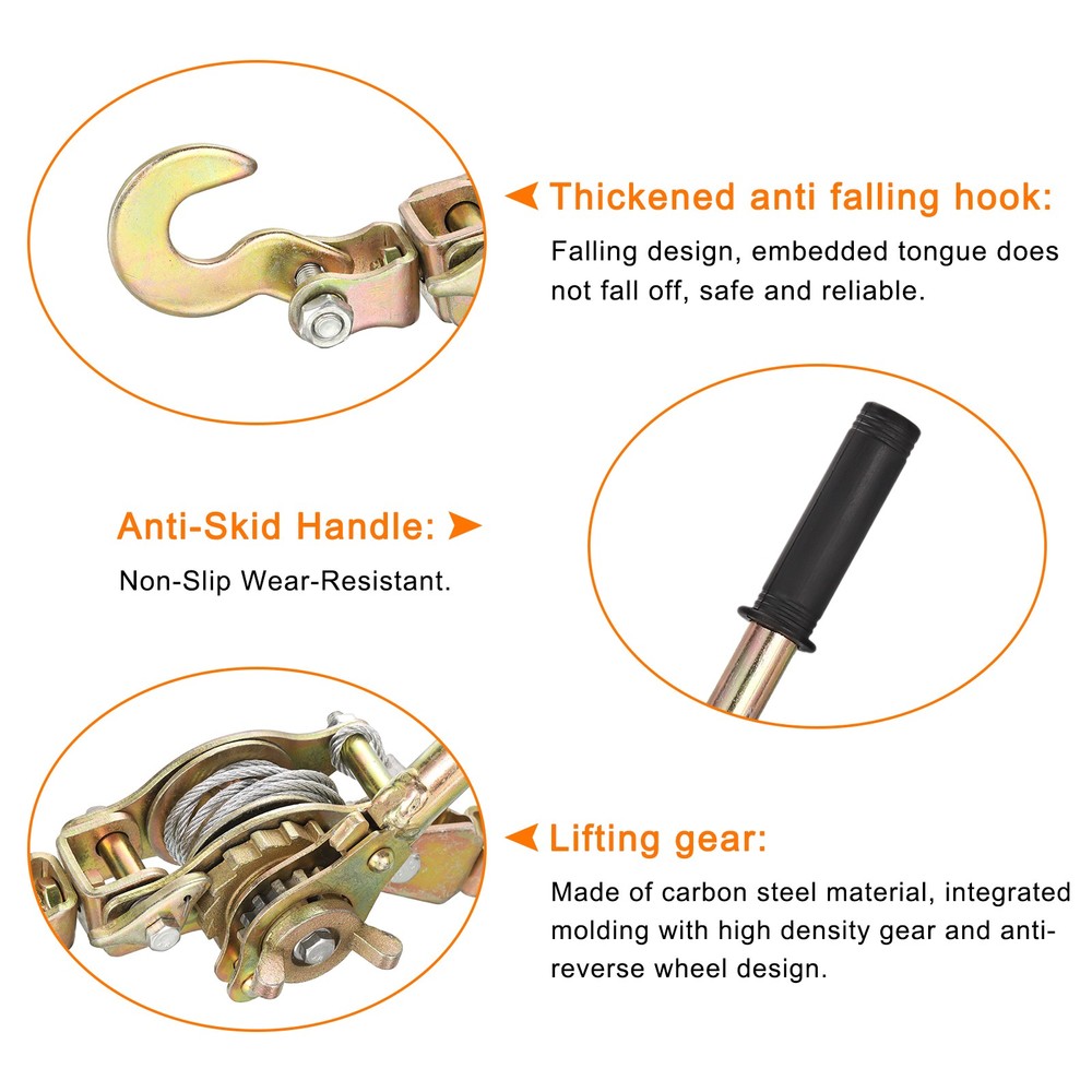 Come Along Winch,1 Ton Winch Hand Cable Puller with 2 Hooks