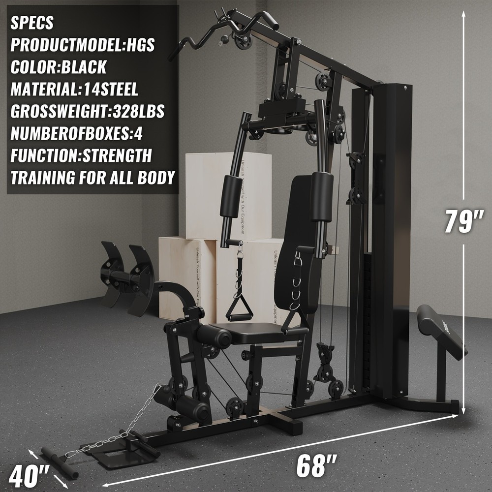 Home Gym Station 150LBS Weight Stack Multi-Function Workout Machine Body Buildin