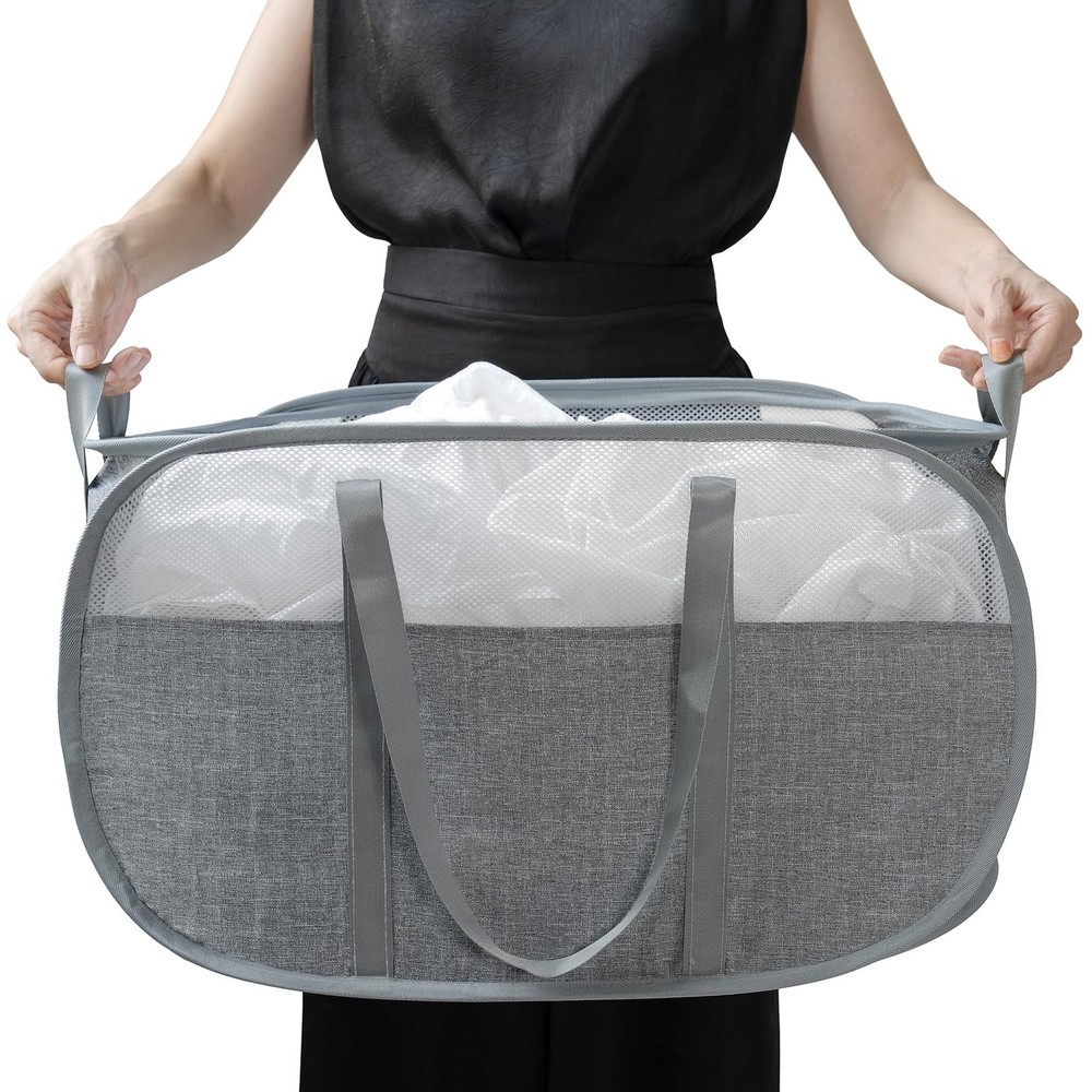 pop-up laundry basket，with Durable Handles collapsible Mesh laundry Hamper,Ea...