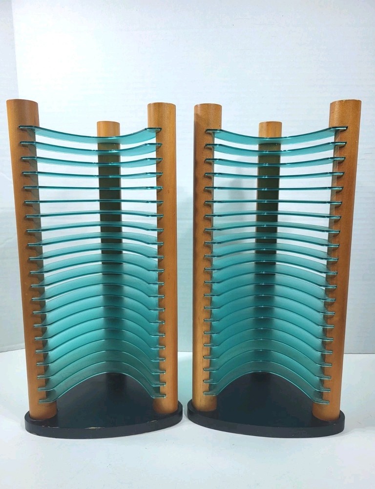 2 Rare Atlantic Turquoise 20 CD Storage Hold Towers Stackable Triangle