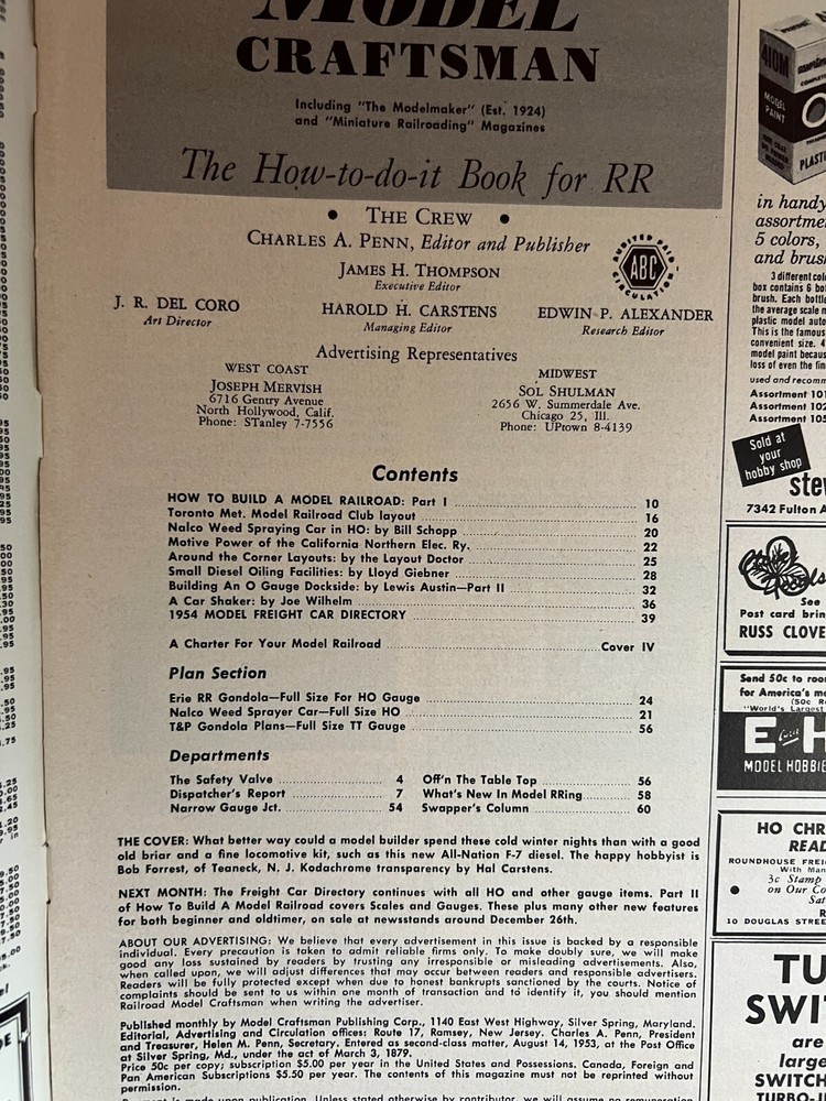 Railroad Model Craftsman Magazine December 1954