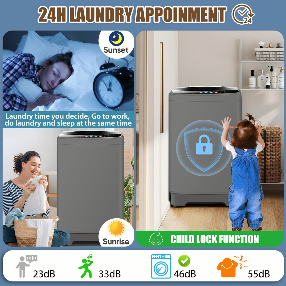 Portable Full-Automatic Washing Machine,15.6lbs Compact Washer Shock Absorption