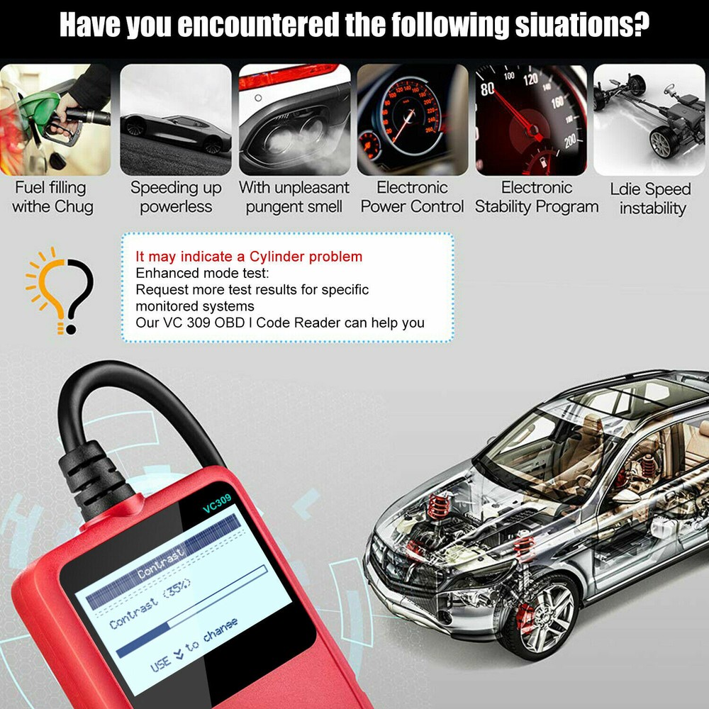 EOBD OBDII Car Scanner Code Reader Auto Fault Engine Diagnostic Reset Tool VC309