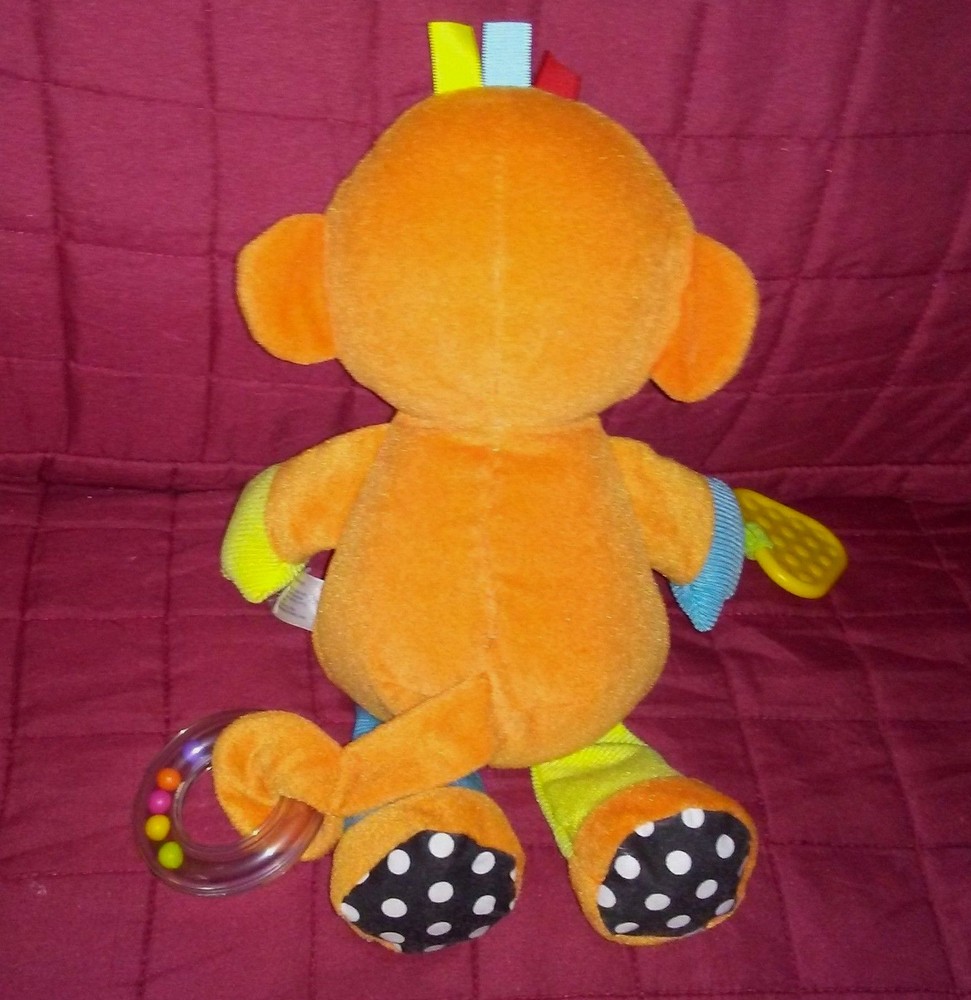 Carter's Monkey Sensory Orange 12in Plush Squeake Teether Crinkles Rattle Ring