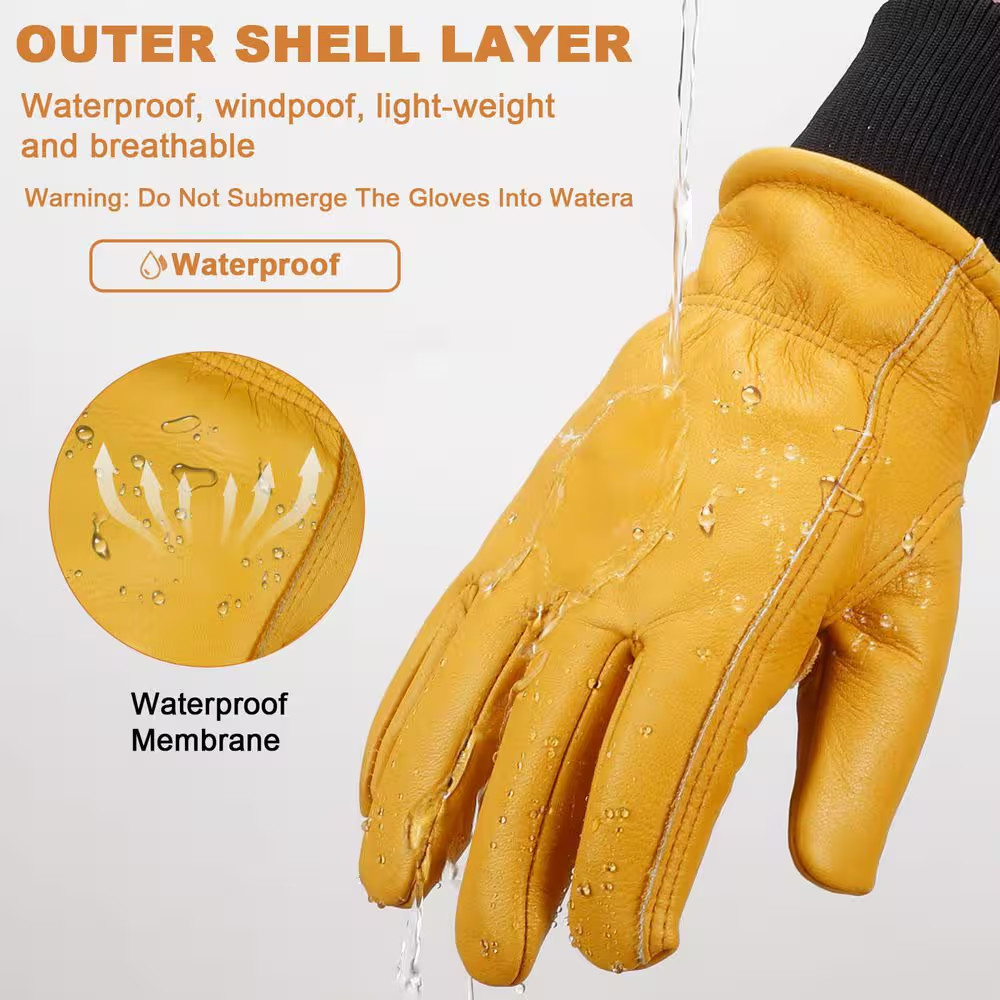 Insulated Cowhide Leather Replacement Gloves Work Gloves Warm Thinsulate Lining