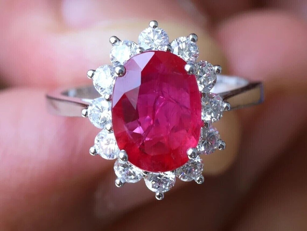 Vintage Style Lab-Created 5.40 Ct Red Ruby & Diamond Engagement Ring 925 Silver