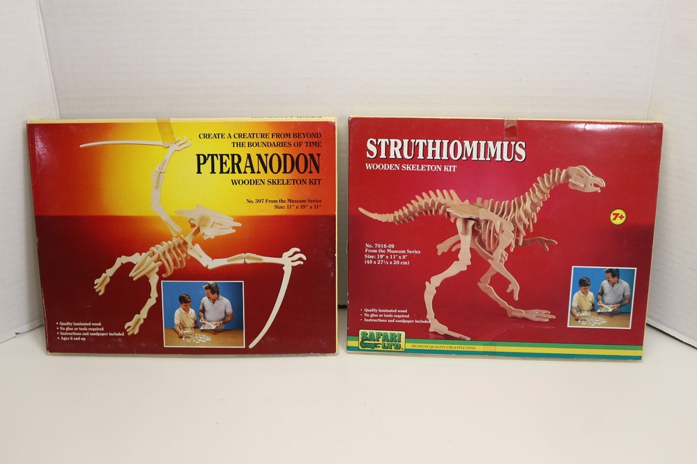 4 Dinosaur Wooden Skeleton Kit Plesiosaurus Pteranodon Spinosaurus Struthiomimus
