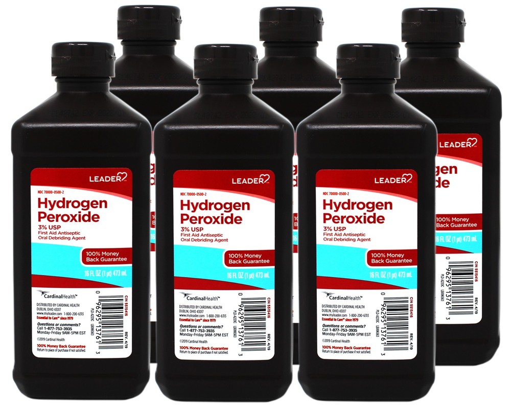 Leader Hydrogen Peroxide 3% Topical Solution First Aid Antiseptic 16 oz 6 Pack