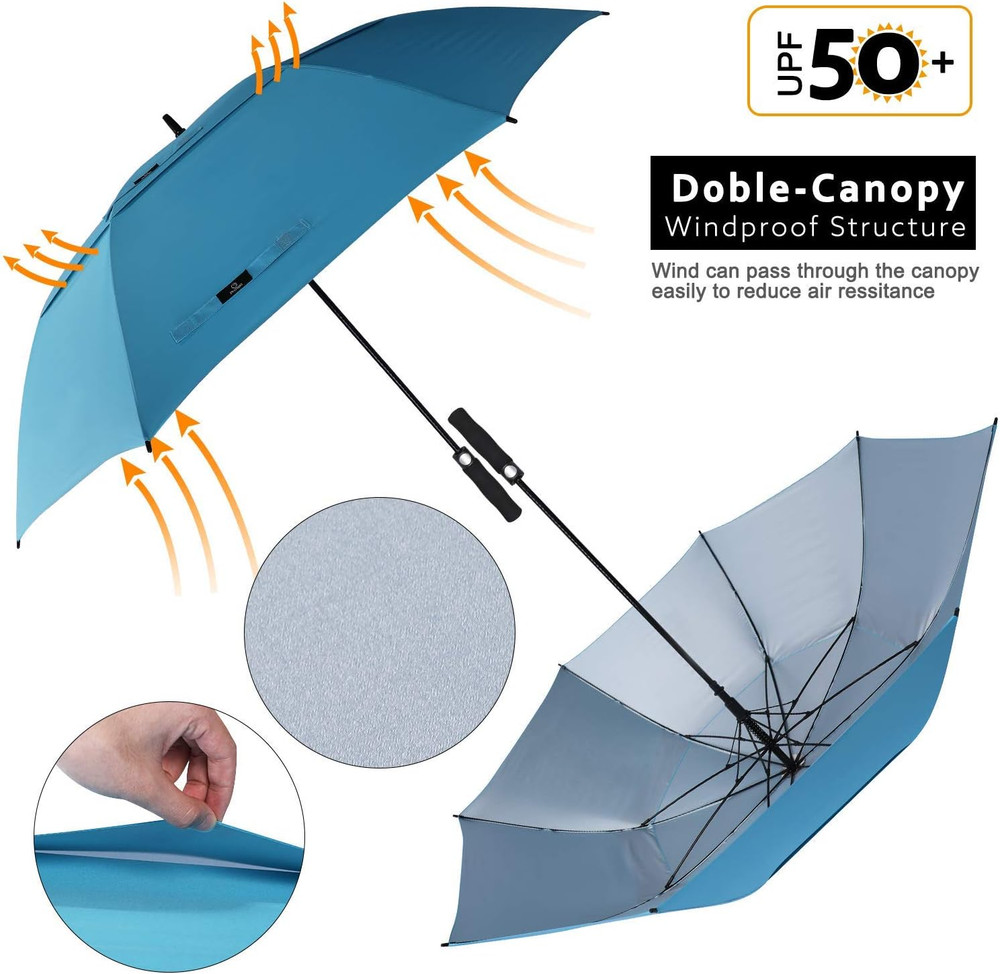 62 Inch Extra Large Golf Umbrella Double Canopy Automatic Open Sun Rain Stick Um