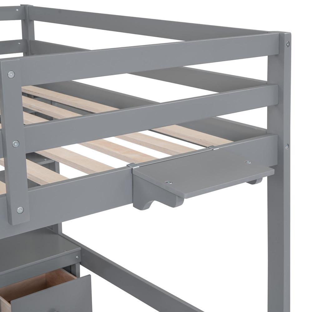 New Practical Modern Full Size Loft Bed with Desk Cabinets Bedside Tray Charging