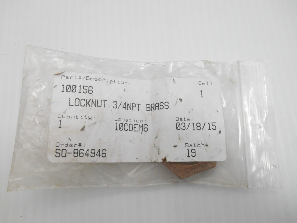 CHAMPION 100156 LOCKNUT ¾ NPT BRASS, NEW