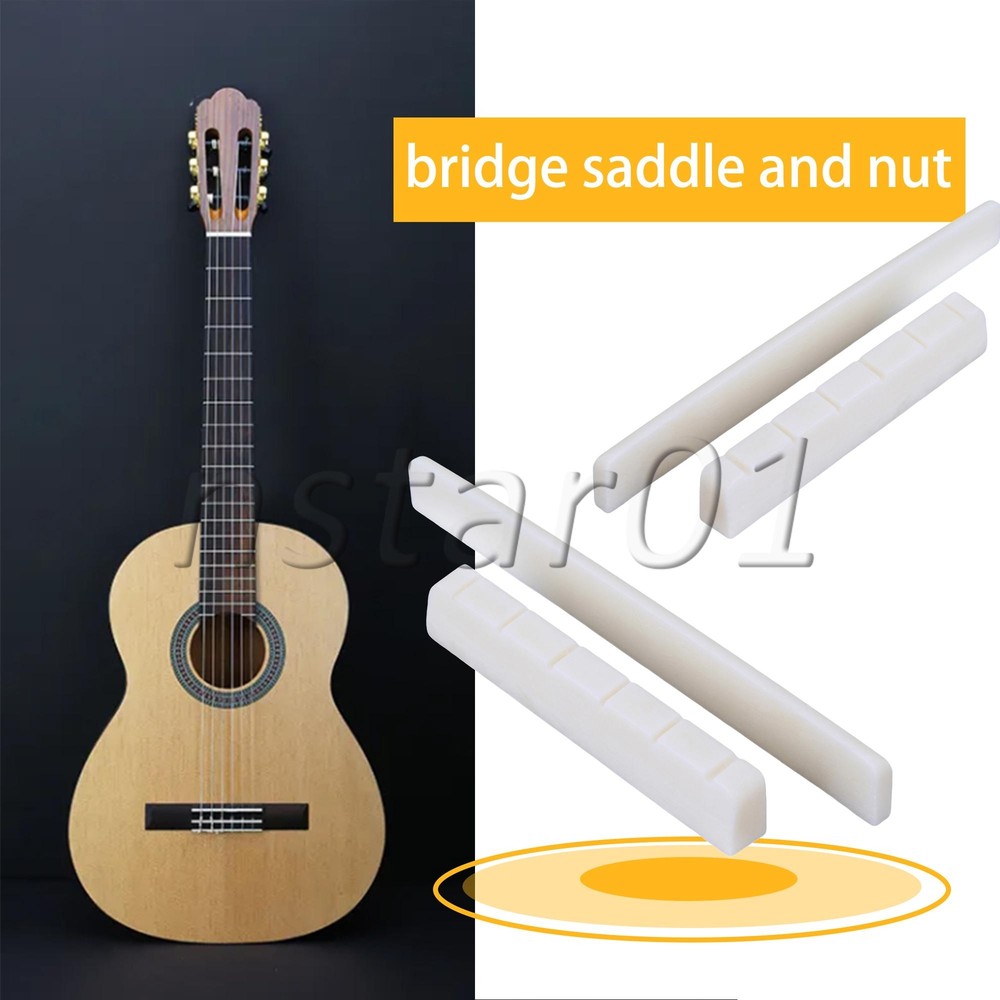Classical Guitar Slotted Nut and Saddle Replacement for Luthier Set of 4 White