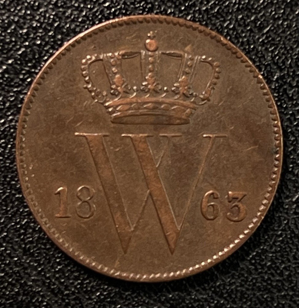 1863 Netherlands 1 Cent Copper Coin XF