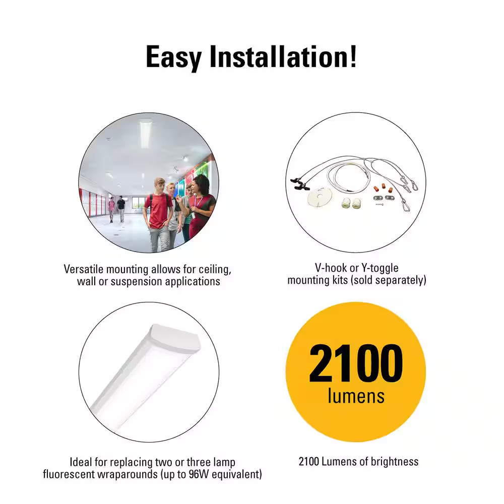 2 Ft. 2100 Lumens Integrated LED Dimmable White Wraparound Light, 4000K