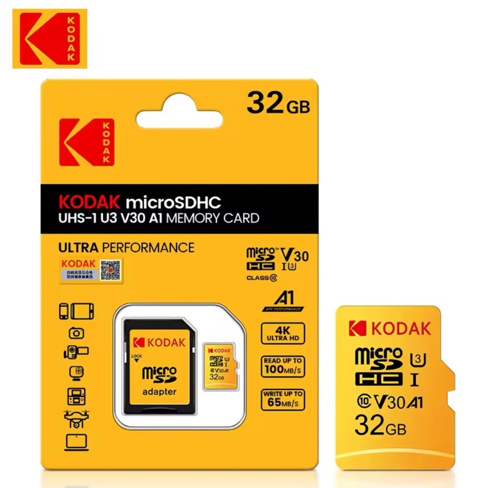 KODAK Micro SD Card + Adapter | 32GB Class 10, A1 Flash Memory