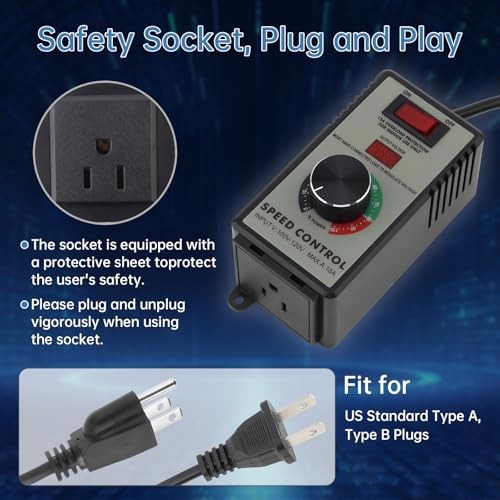 AC Motor Speed Controller 120V 15A 2000W Variable Fan Speed Controller for