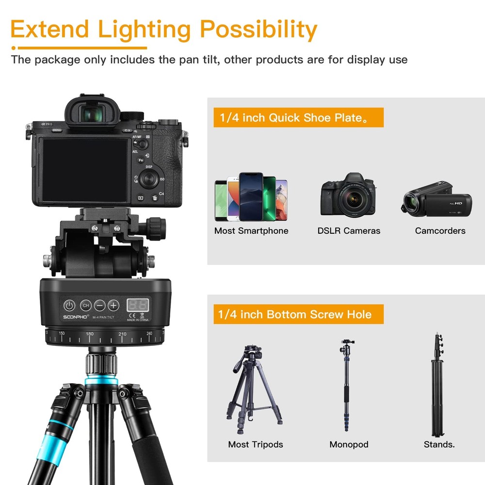 Soonpho M4 Motorized Rotating Panoramic Tripod Head, Remote Control Pan Tilt ...