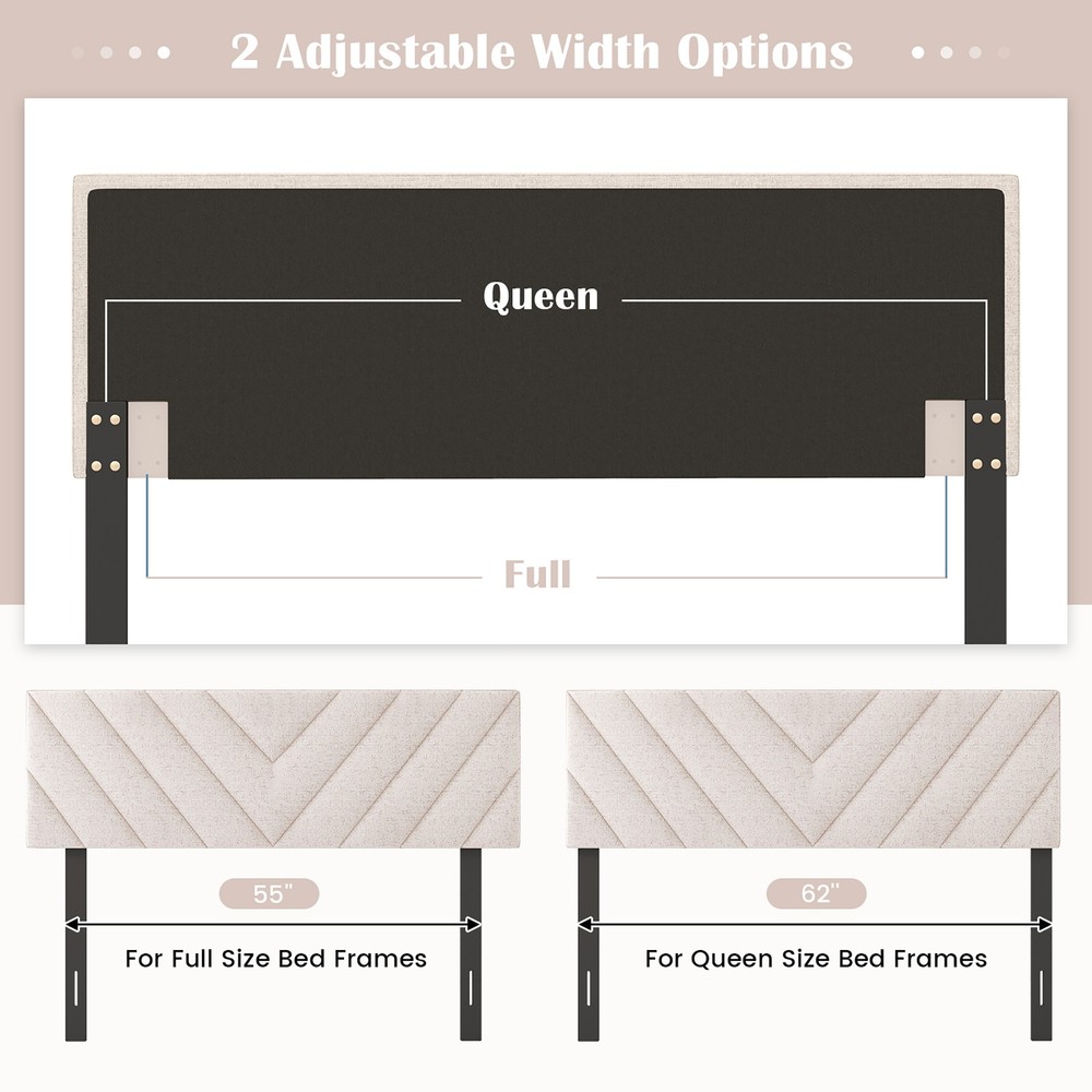 Linen Fabric Upholstered Headboard Rectangular Headboard w/ Solid Wood Legs