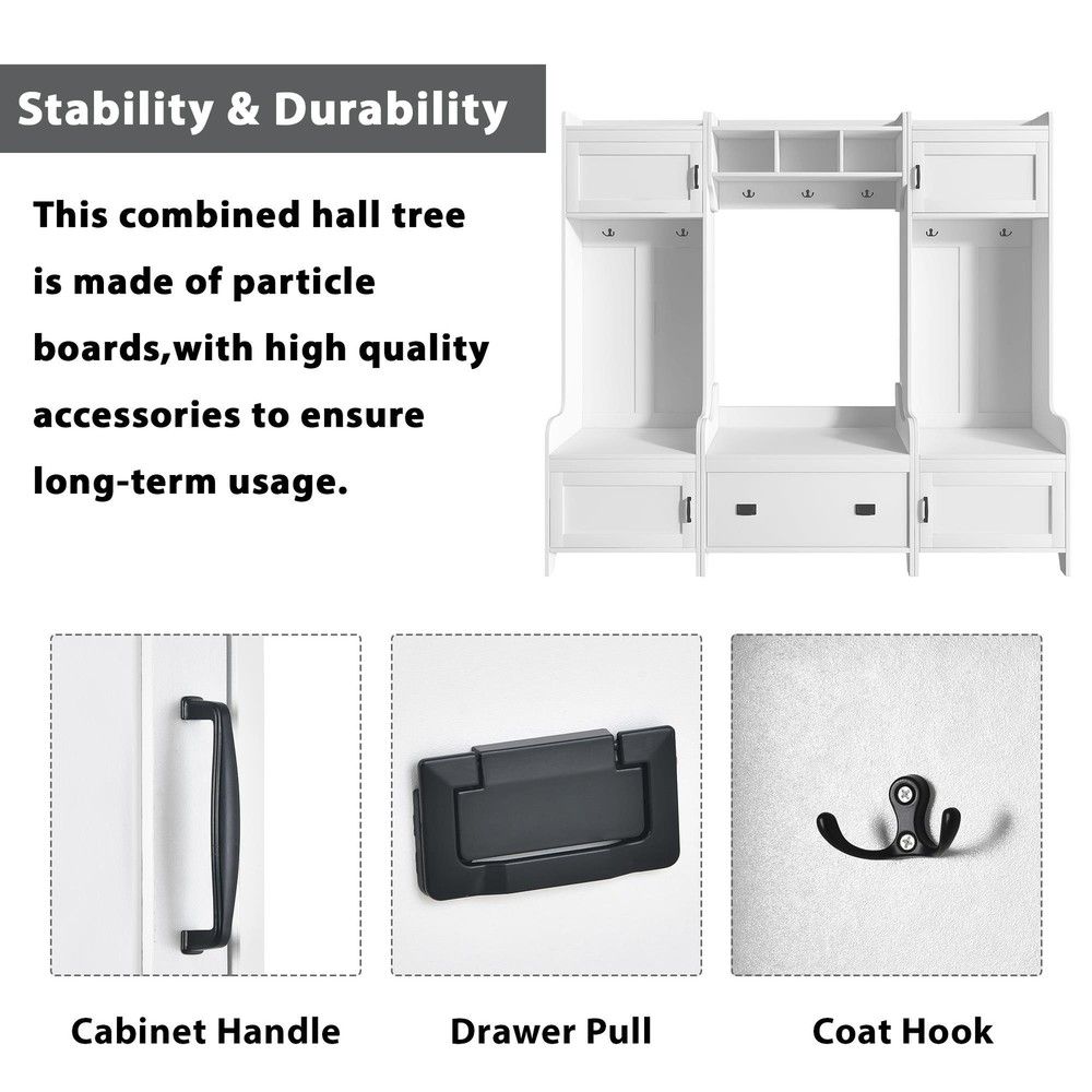 4-in-1 Multiple Functions Entryway Bench Hall Tree with Ample Storage Drawer