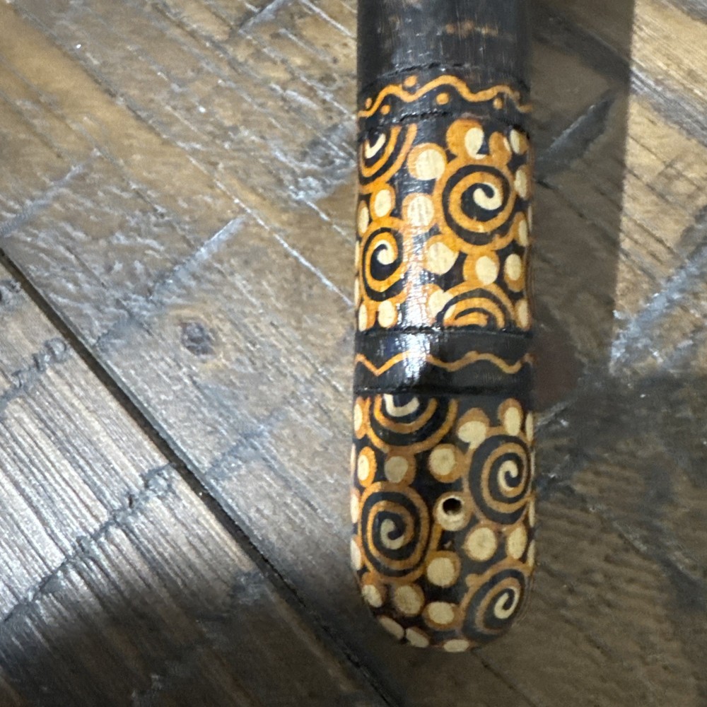 Pangolin Seed Shell Hand Shaker Decorative Bamboo Handle Hand Made Indonesia