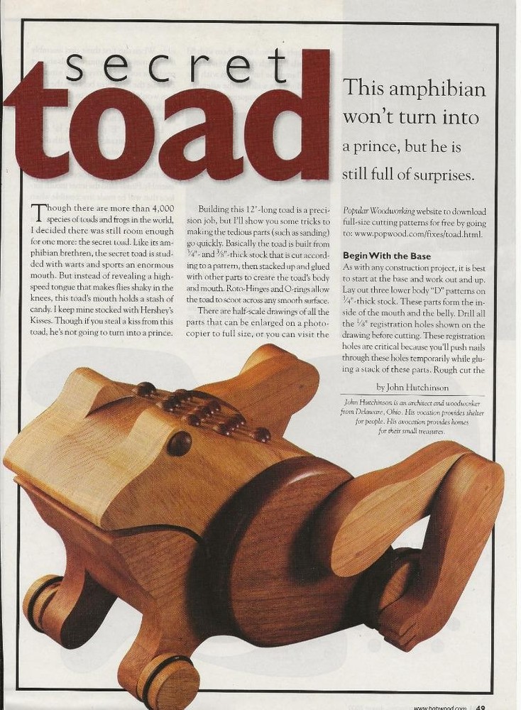 POPULAR WOODWORKING SECRET TOAD HINGED BOX PATTERN & INSTRUCTIONS
