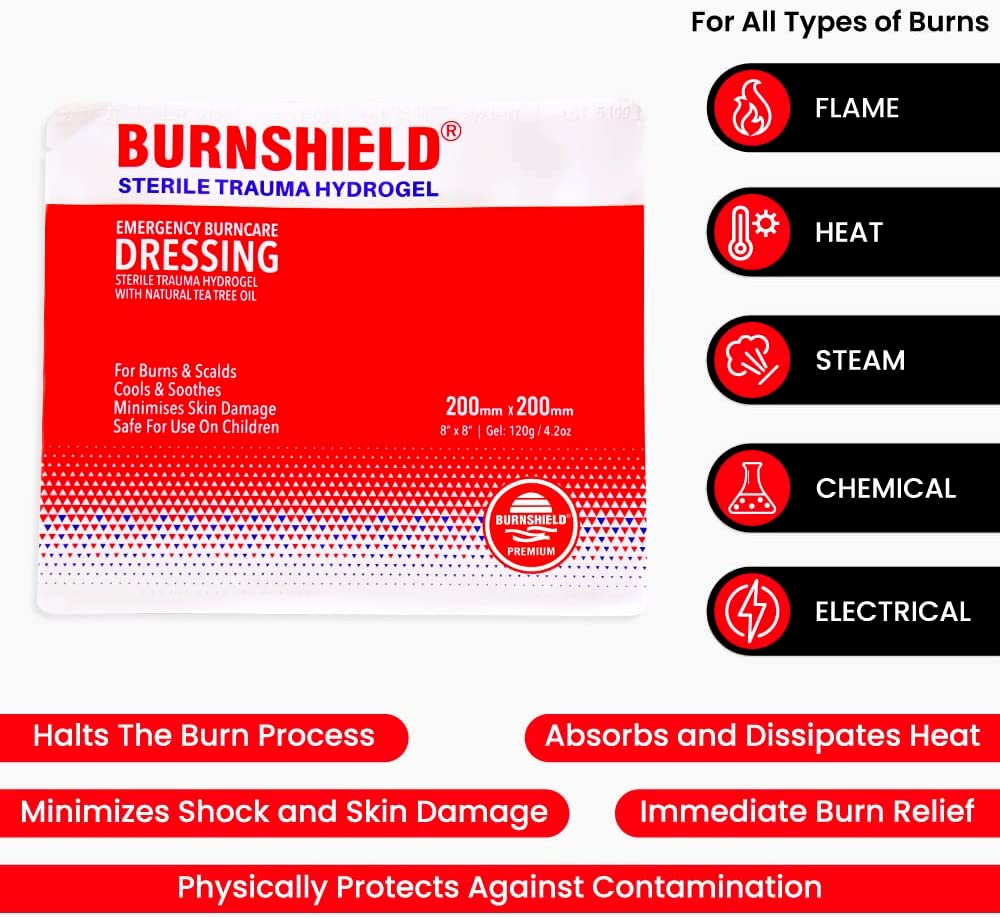 Burnshield Sterile Emergency Burn Dressing 8"x8" (20cm x 20cm) Cools The Burn