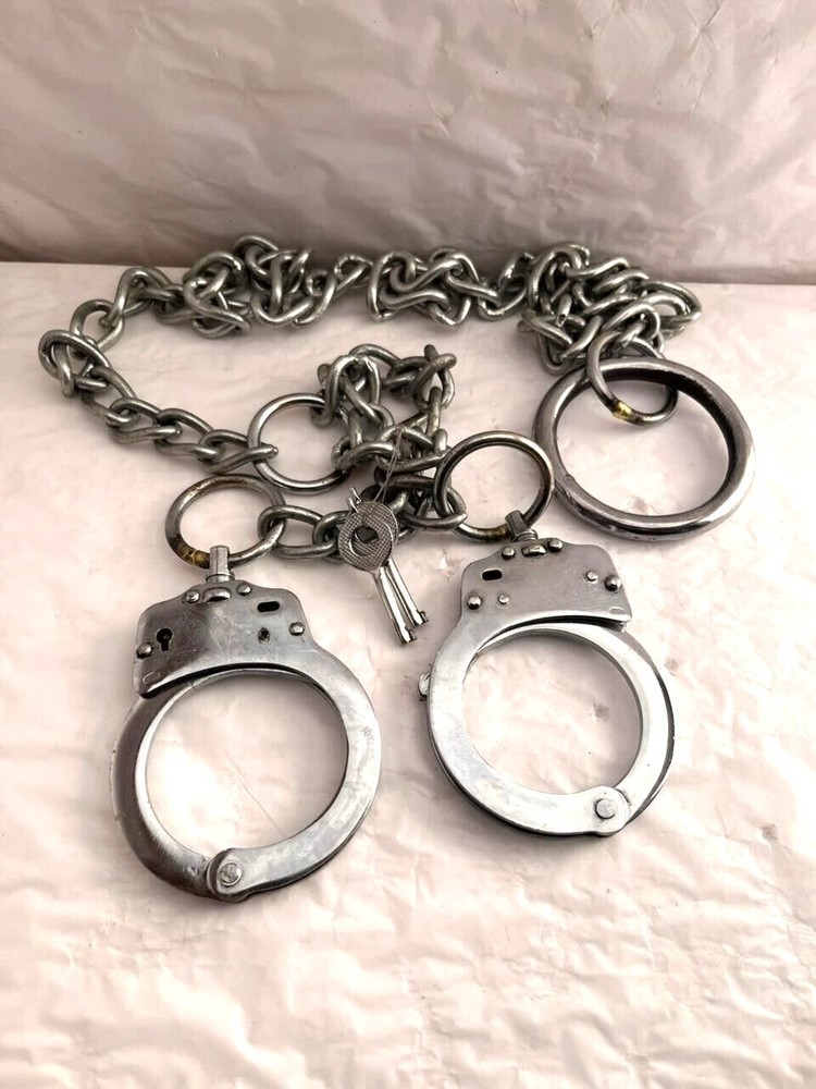Handcuffs 1 Meter Chain Sliding Double Lock Mechanism Solid steel W/ 2 Keys