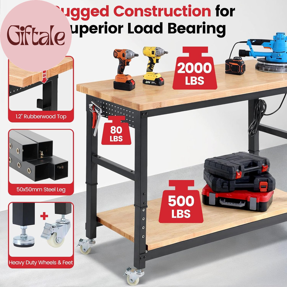 Work Bench for Garage Adjustable Workbenches with Storage 60 Inch Garage Workben