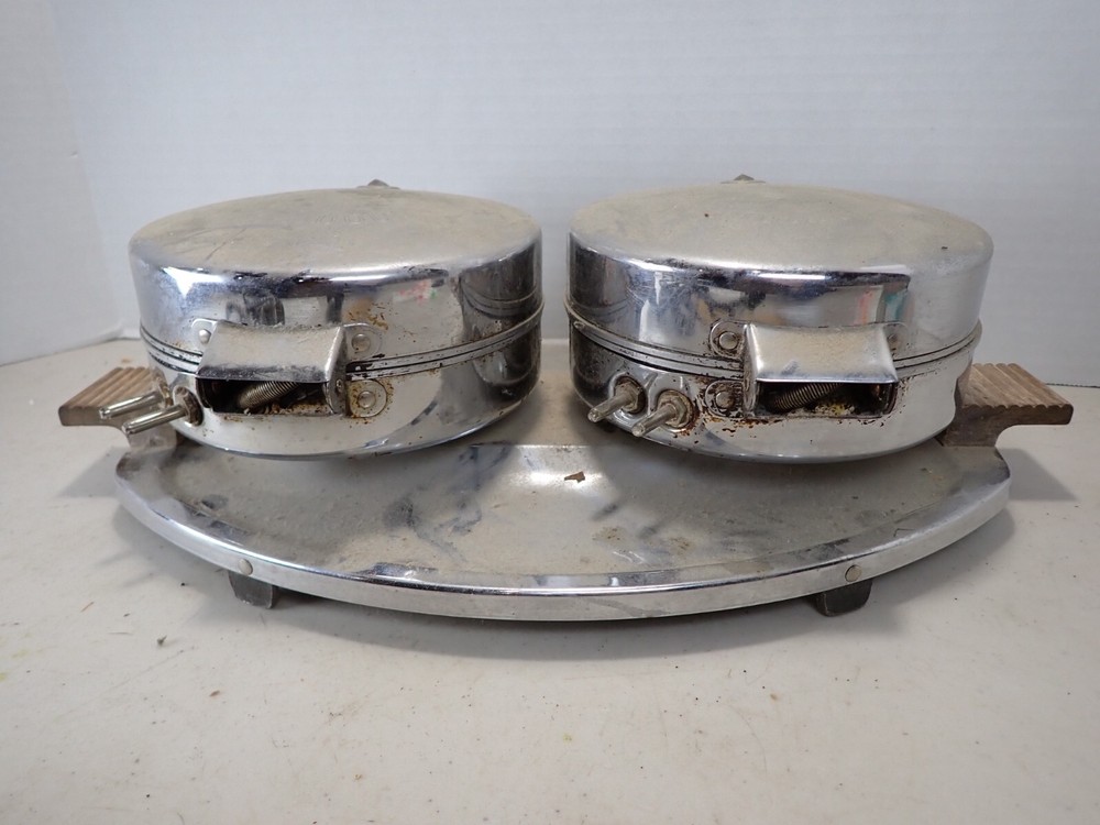 TESTED Mid Century Modern Chrome Heatmaster Double Waffle Maker Iron Griddle