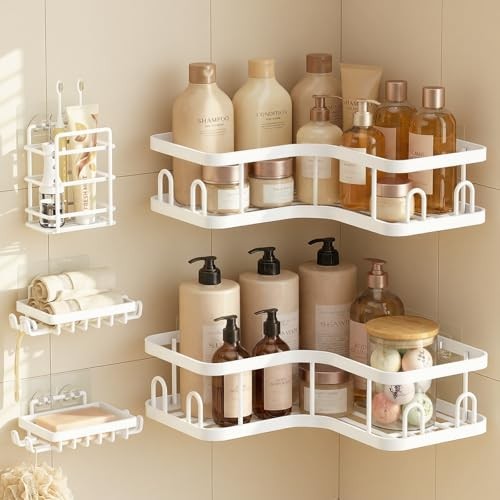 Corner Shower Caddy 5-Pack, Advanced 5-Piece Set(2 Large+3 Small) White
