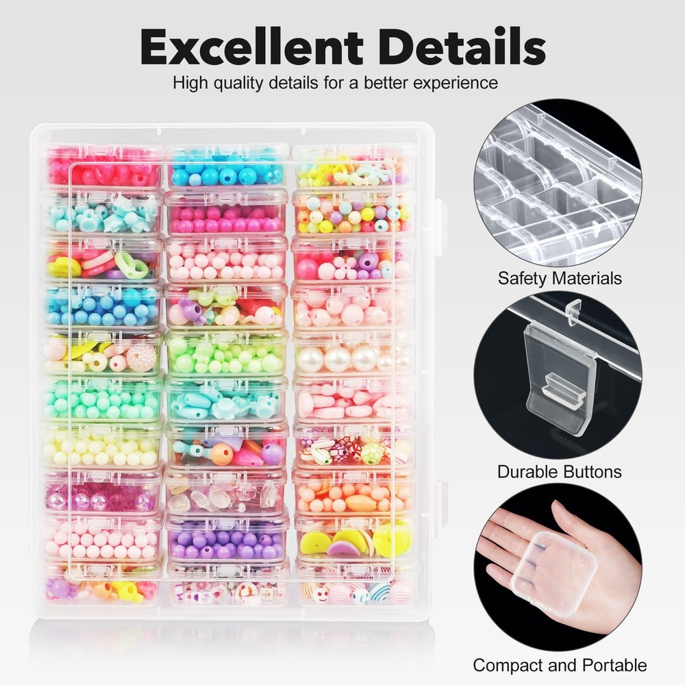 DILIBRA Bead Organizer Box, 93Pcs Small Storage 3 Pack 90 Pcs, Clear