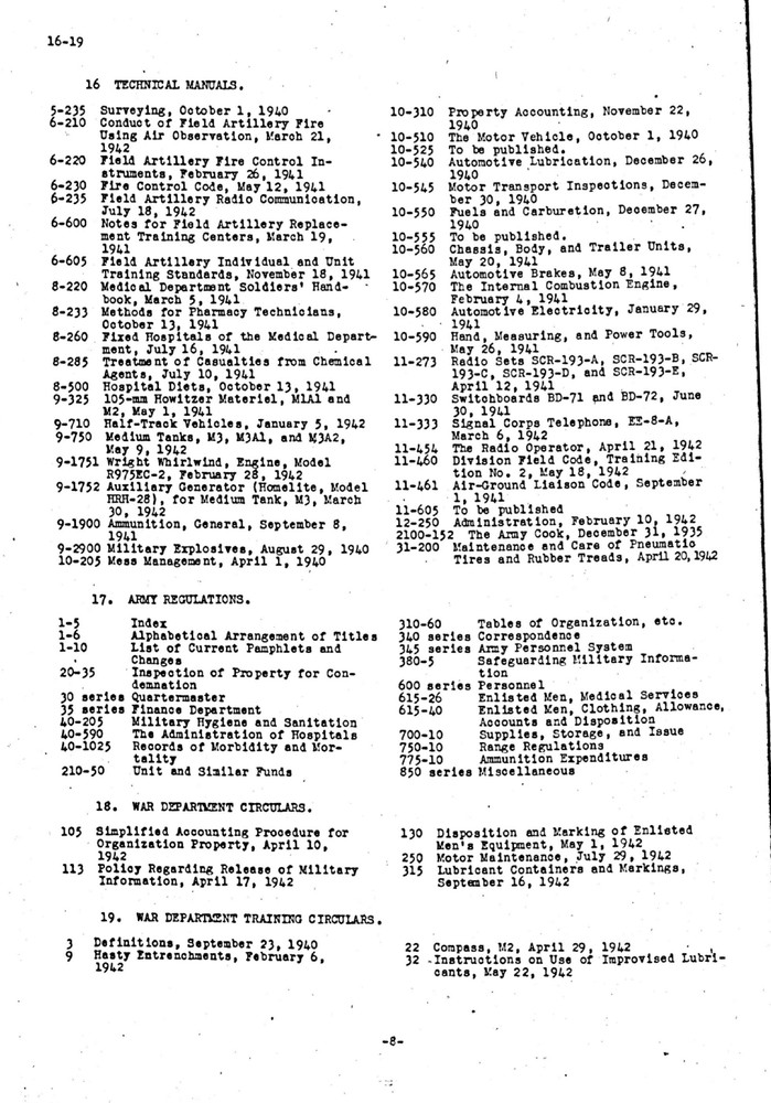 93 Page 1942 Unit Training Program Armored Field Artillery Study on Data CD