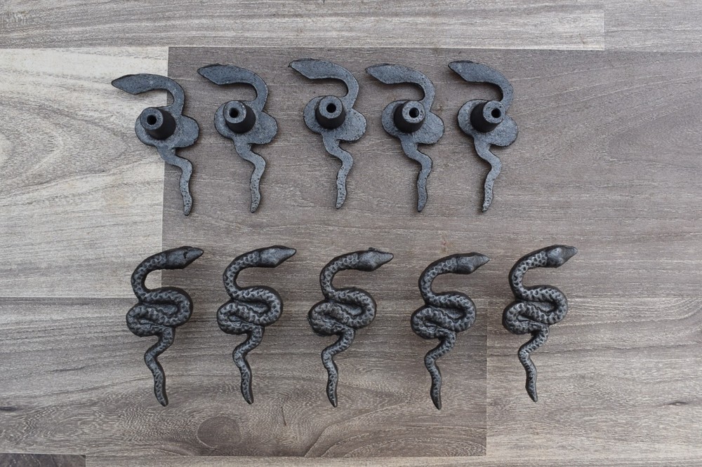 Vintage Cast Iron door knobs Snake Shape cabinet drawer handles pull rustic 10pc