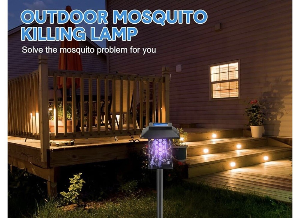 QUALIREY 4 PACK SOLAR BUG ZAPPER LED & UV LIGHT. WHITE LIGHT. BATTERIES INCLUDE