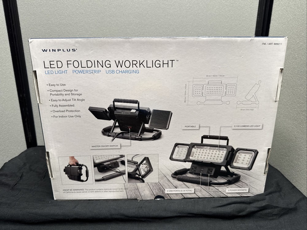 2100 Lumens LED Panel Folding Work Light with AC USB Power Strip Mountable